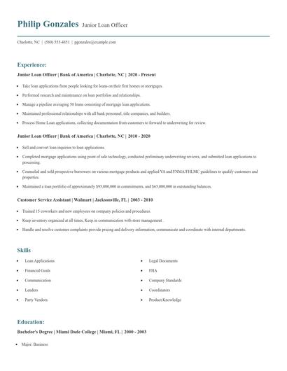 Junior Loan Officer Resume