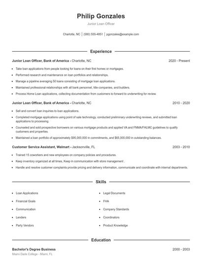 Junior Loan Officer Resume