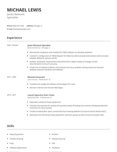 Junior Network Specialist Resume