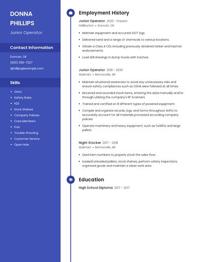 Junior Operator Resume