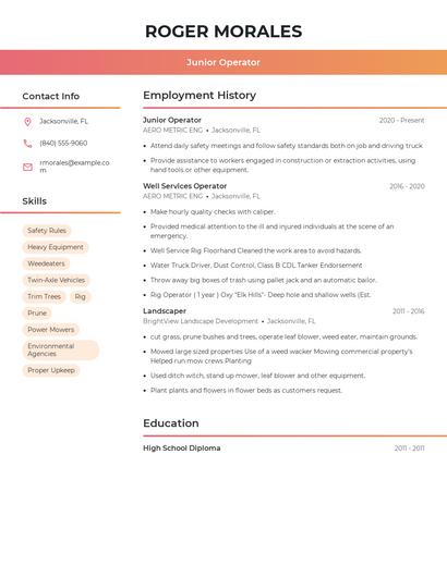 Junior Operator Resume