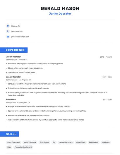 Junior Operator Resume
