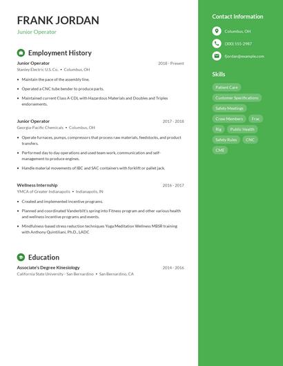 Junior Operator Resume