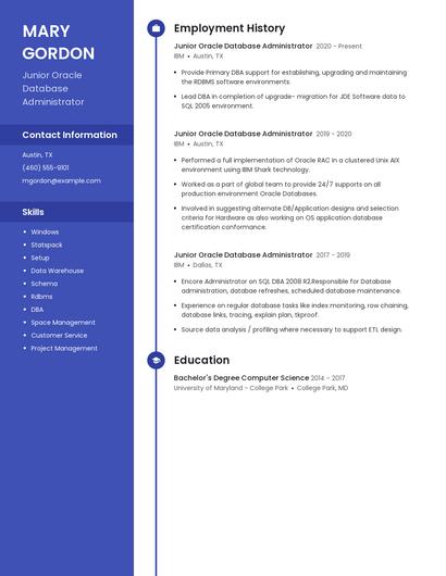 Junior Oracle Database Administrator Resume