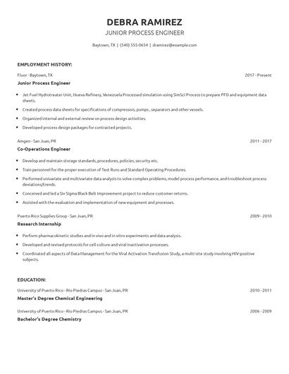 Junior Process Engineer Resume