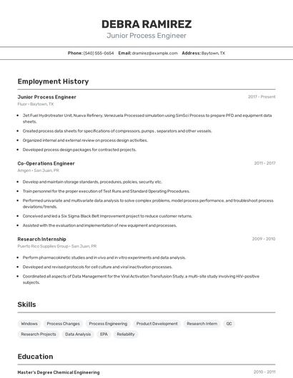 Junior Process Engineer Resume