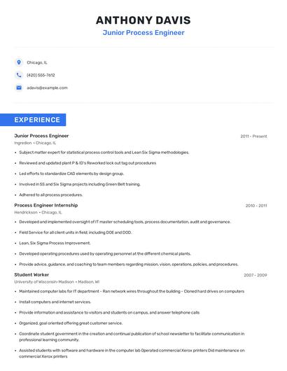 Junior Process Engineer Resume