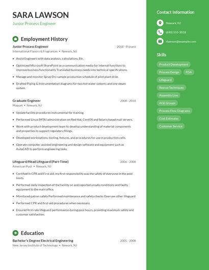 Junior Process Engineer Resume