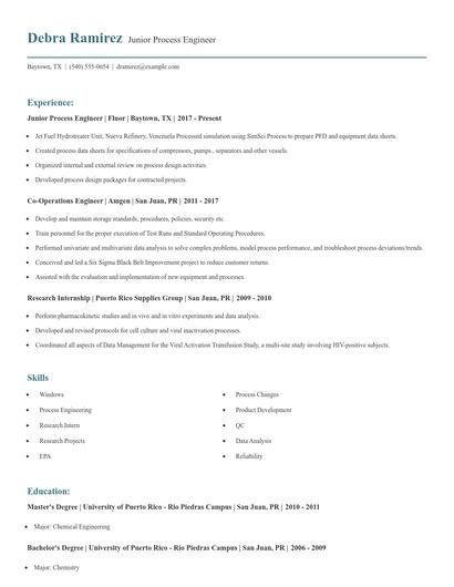 Junior Process Engineer Resume