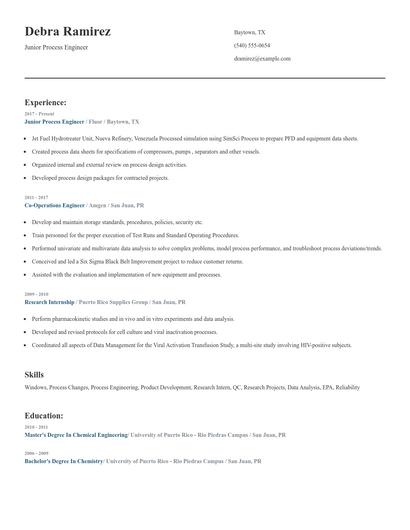 Junior Process Engineer Resume