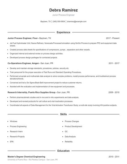 Junior Process Engineer Resume