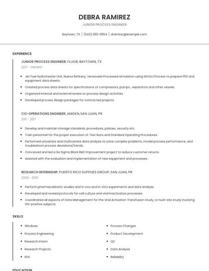 Junior Process Engineer Resume