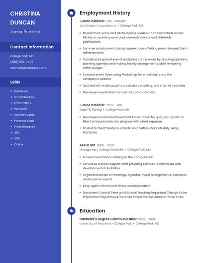 Junior Publicist Resume