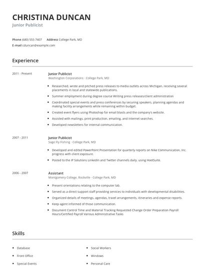 Junior Publicist Resume