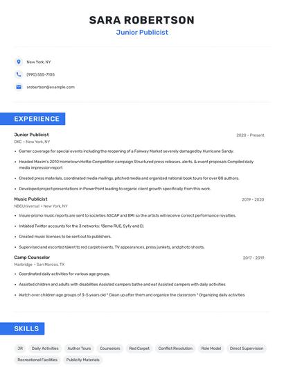 Junior Publicist Resume