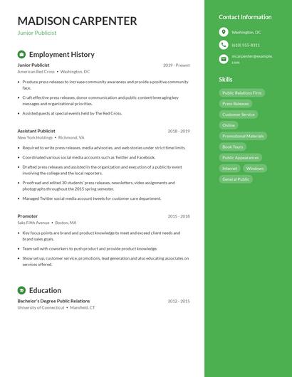 Junior Publicist Resume