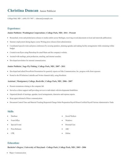 Junior Publicist Resume