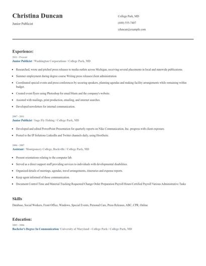 Junior Publicist Resume