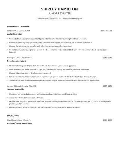 Junior Recruiter Resume