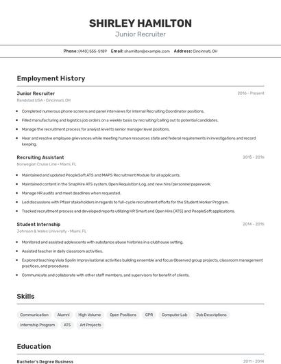 Junior Recruiter Resume