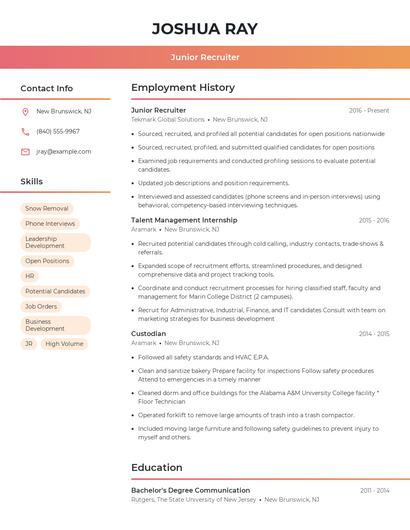 Junior Recruiter Resume