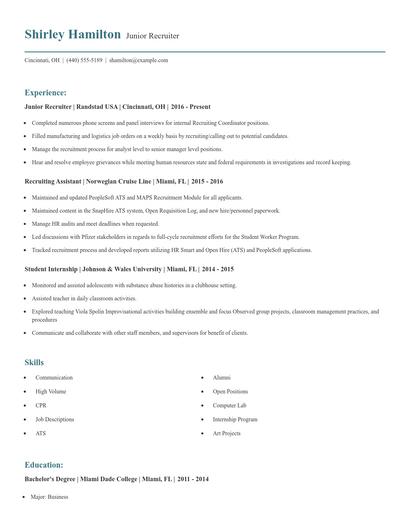 Junior Recruiter Resume