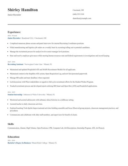 Junior Recruiter Resume