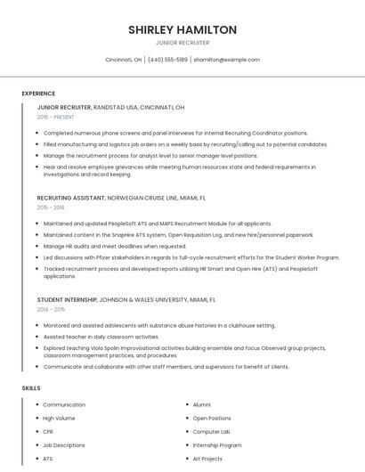 Junior Recruiter Resume