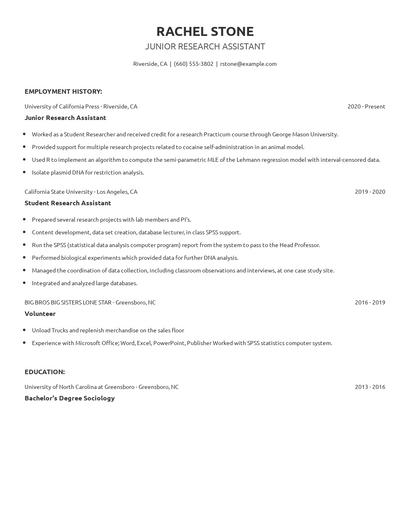Junior Research Assistant Resume