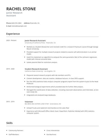 Junior Research Assistant Resume