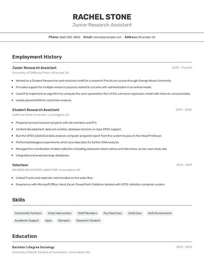 Junior Research Assistant Resume