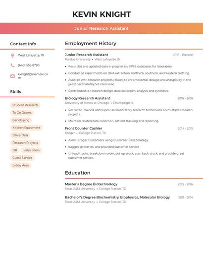 Junior Research Assistant Resume