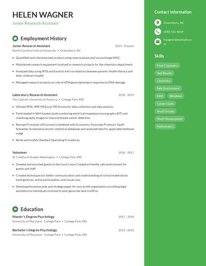 Junior Research Assistant Resume