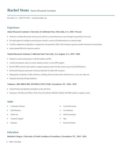 Junior Research Assistant Resume