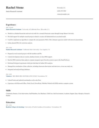 Junior Research Assistant Resume