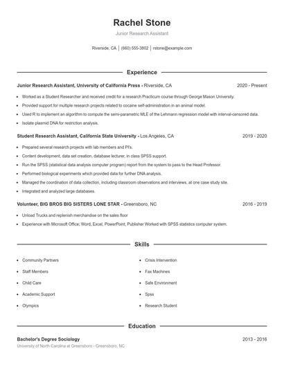 Junior Research Assistant Resume