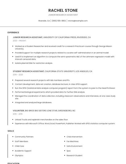 Junior Research Assistant Resume