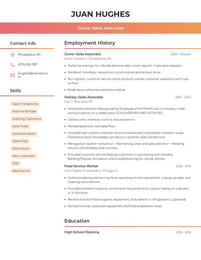 Junior Sales Associate Resume
