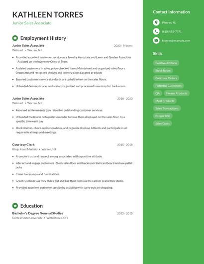 Junior Sales Associate Resume