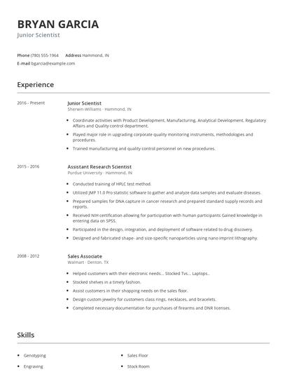 Junior Scientist Resume