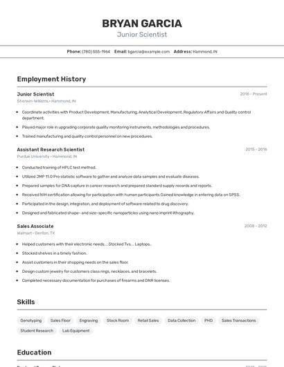 Junior Scientist Resume