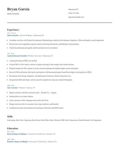 Junior Scientist Resume