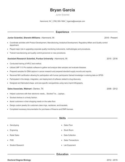 Junior Scientist Resume