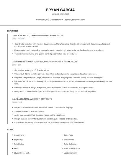 Junior Scientist Resume