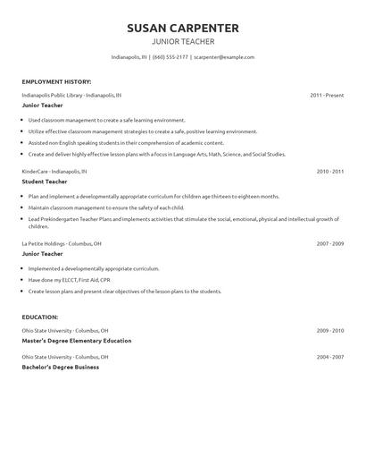 Junior Teacher Resume