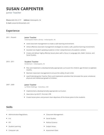Junior Teacher Resume