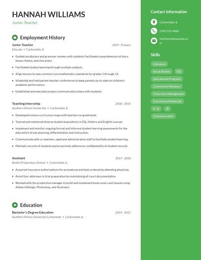 Junior Teacher Resume