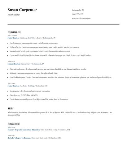 Junior Teacher Resume