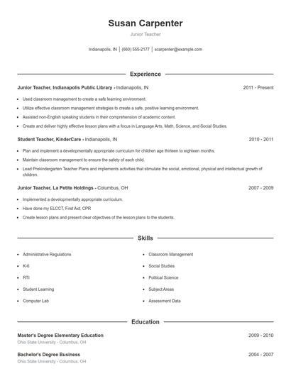 Junior Teacher Resume