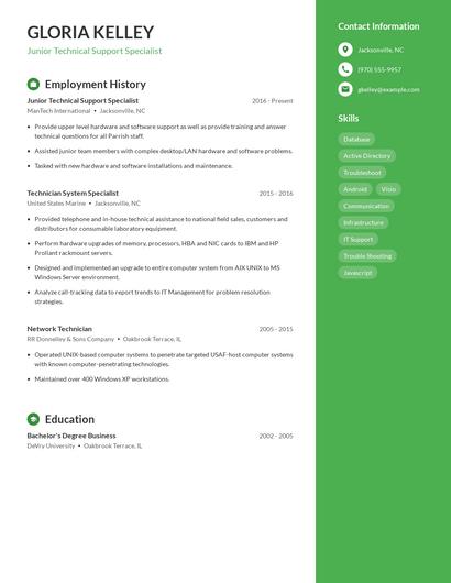 Junior Technical Support Specialist Resume